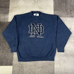 Vintage Norte Dame Embroidered Sweatshirt Mens Size XL Navy Blue